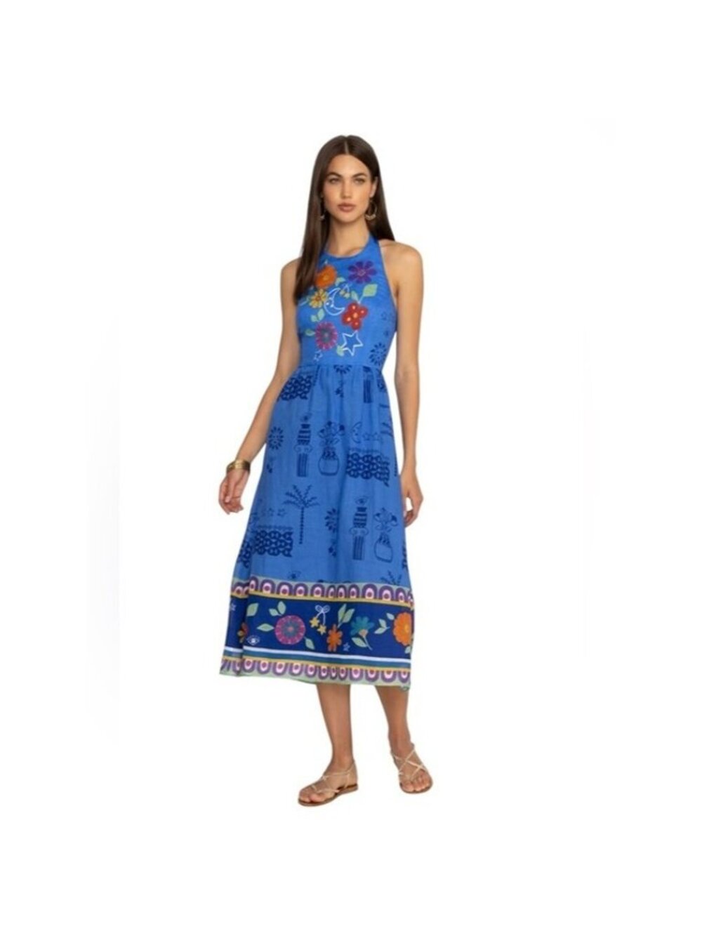 JOHNNY WAS JADE Zahar Tea Length Linen Dress Niccola Boho Print Size XL NEW - Picture 2 of 12